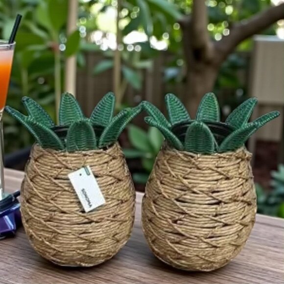 Sonoma Pineapple Woven Planters - Green and Tan - Picture 1 of 6